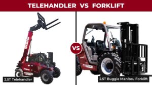 Telehandler vs forklift comparison: Duralift 2.5 tonne telehandler and 2.5T Buggie Manitou forklift